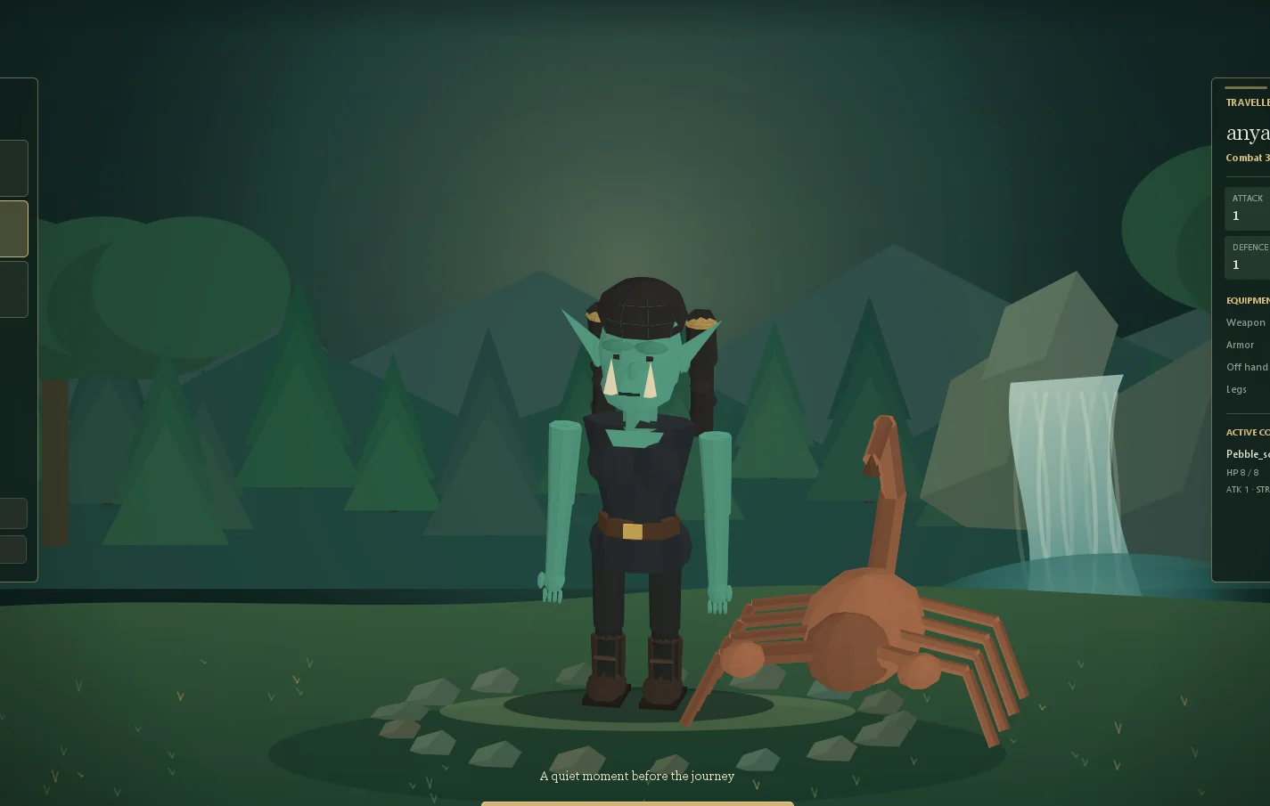 Avashalon traveller and animal companion in a green forest by a waterfall